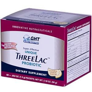 Threelac Probiotic Dietary Supplement, Natural Lemon Flavor, Includes 60 .053-Ounce Packets