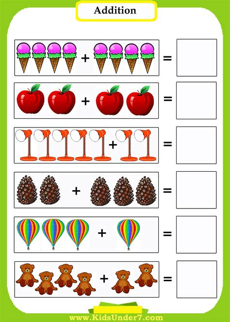  kids under 7 addition worksheets