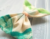 Hairbow, Medium Printed Light Blue, Teal and Lime green with pinkFabric Barrette Clip Hair Accessories for Girls Women Handmade - SleepyBeasts