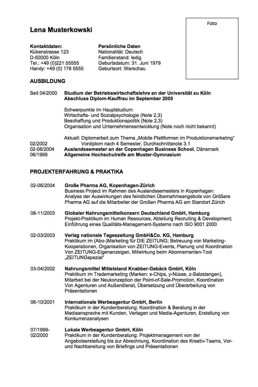 Bewerbung einer Absolventin