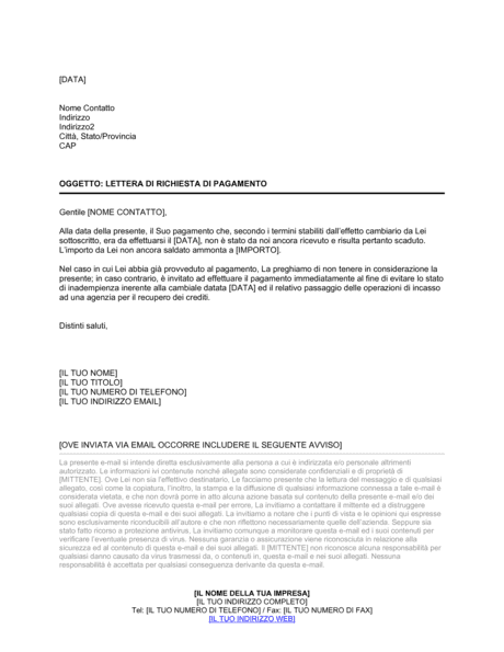 Lettera di riscossione credito su effetto cambiario ...