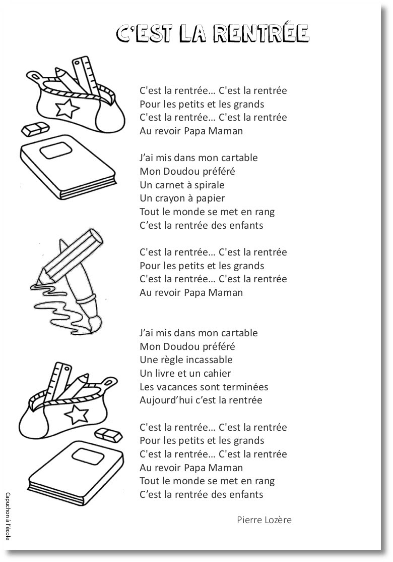 Chants Pour La Rentree Capuchon A L Ecole