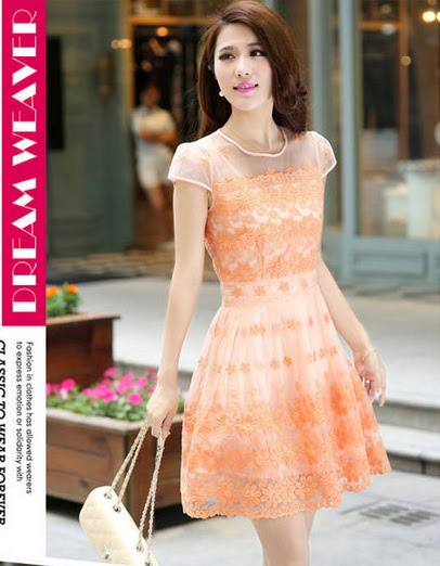 เดรส ผ้าไหมแก้ว organza ชุดน่ารัก ลายดอกไม้ สีส้มโอรส สีส้มโอรส organza ผ้าไหมแก้ว ลายดอกไม้ ชุดน่ารัก เดรส