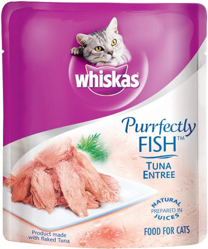 Whiskas Purrfectly Fish Tuna Entree in Natural Juices Food for Cats, 3-Ounce Pouches (Pack of 24)