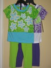 New Toddler Girl Double Layer 2 Piece Top Leggins Outfit Set SZ 4T Green Purple 