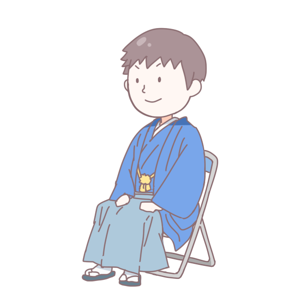 青い袴を着て座っている成人男性のイラスト かわいいフリー素材が無料のイラストレイン