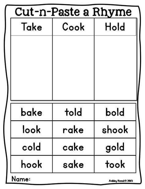  rhyming worksheets for kindergarten cut and paste db excelcom