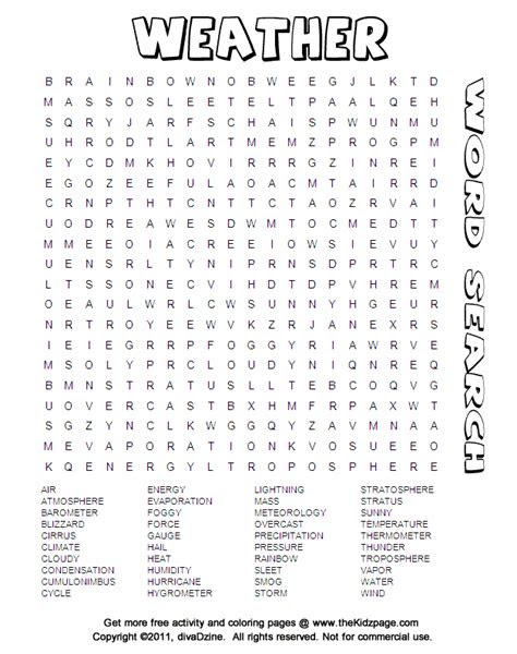 weather word search printable learning activities