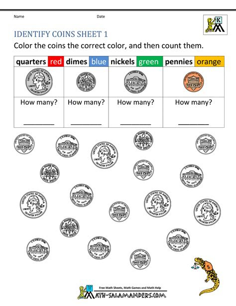  kindergarten money worksheets 1st grade