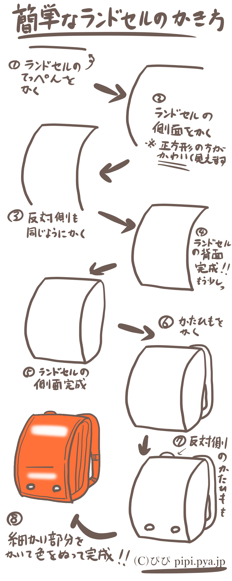 小学生にもオススメ ボールペンで超簡単な可愛いランドセルの描き方