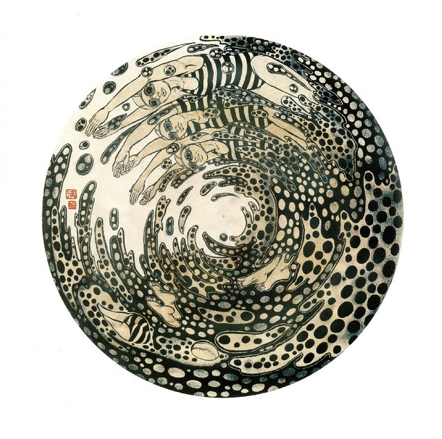 circular stylised pop-graphic illustration