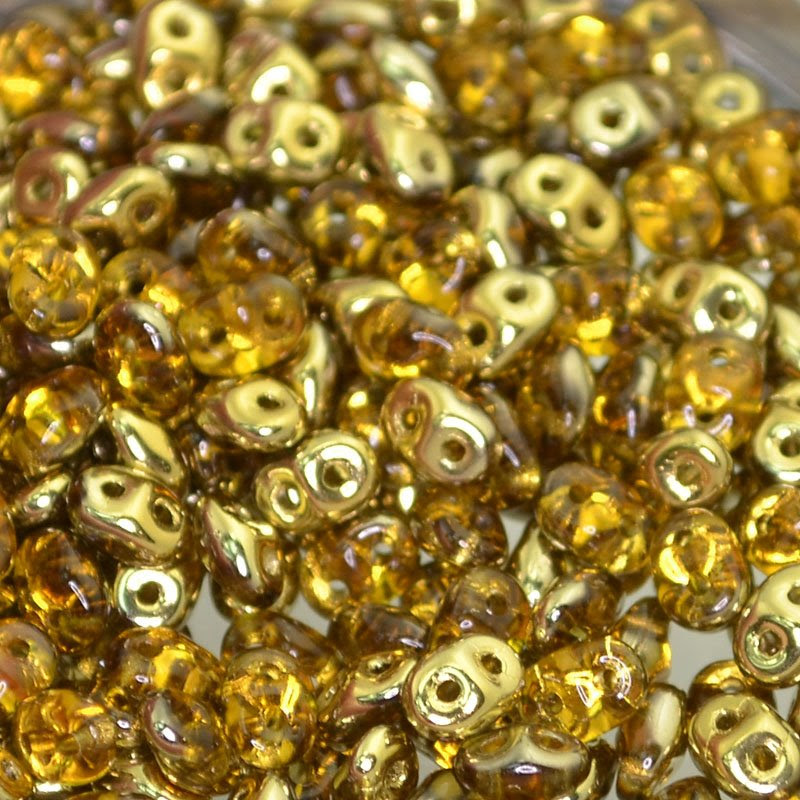 s42598 Czech Seedbeads - 2 Hole Superduos - Topaz Gold Half Coat