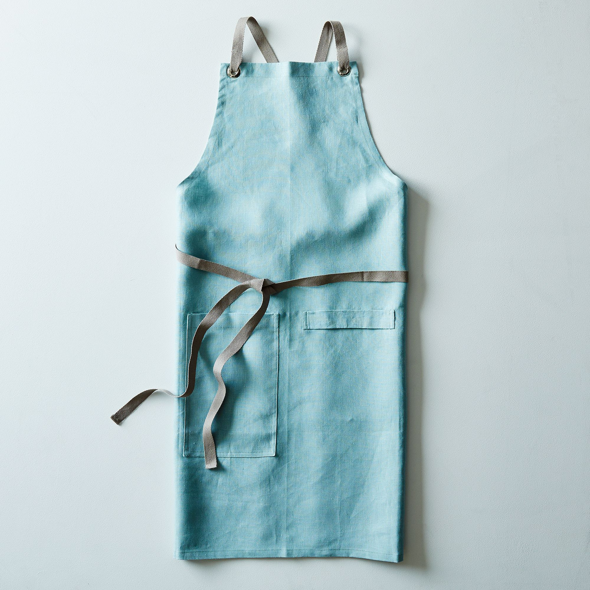 Ocean Blue Cross-Back Kitchen Apron with Slate Ties