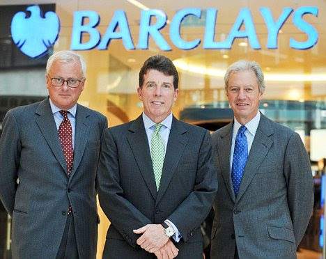 Under fire: Barclays former chairman Marcus Agius (right) with former CEO Bob Diamond (centre), and former chief executive John Varley (left)