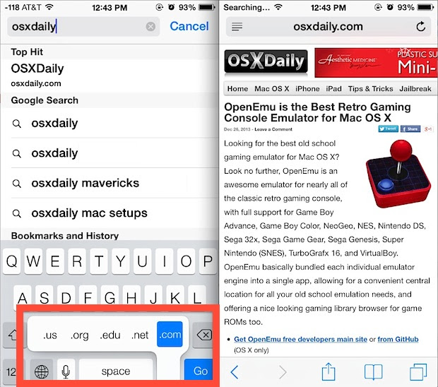 Access TLD Shortcuts in Safari