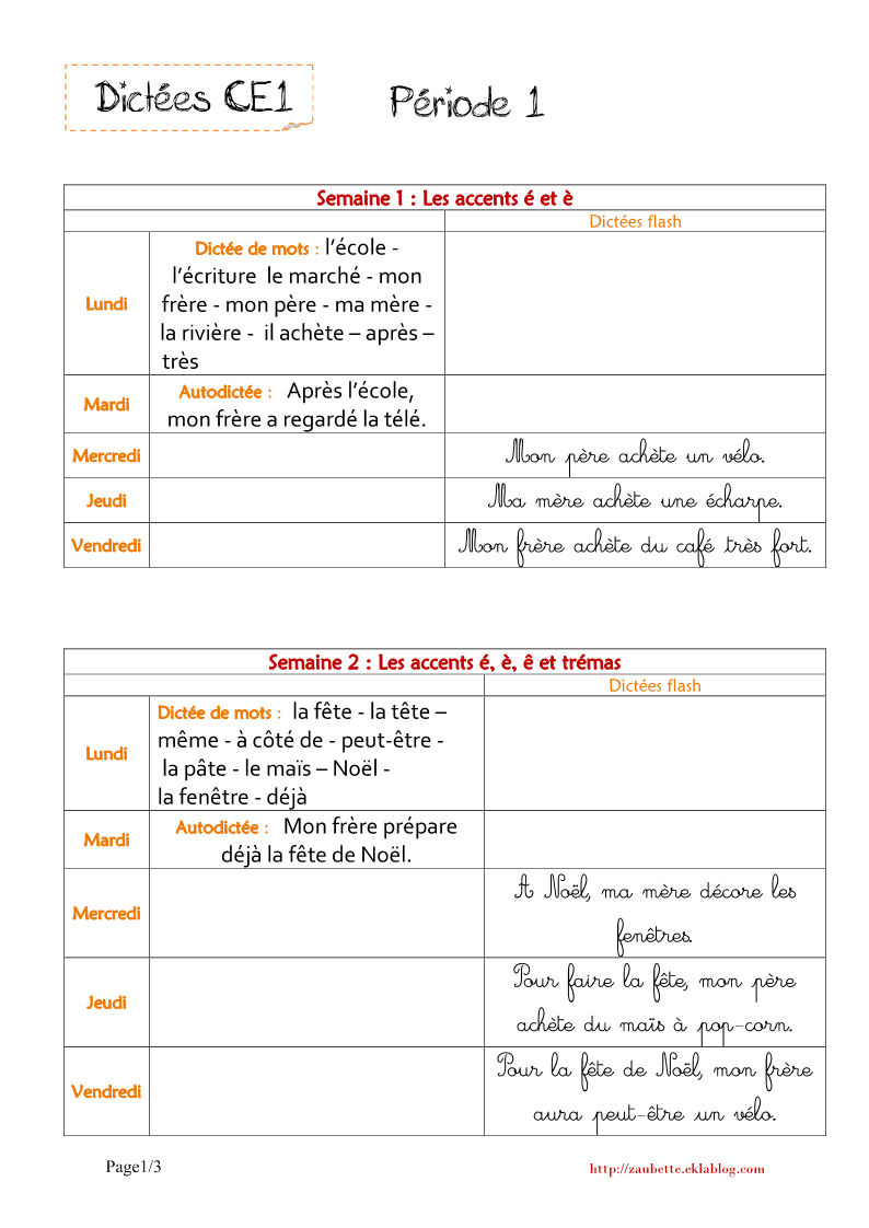 Dictees Ce1 Zaubette
