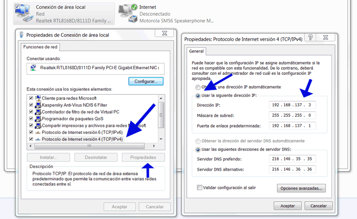 Configurar manualmente una red local