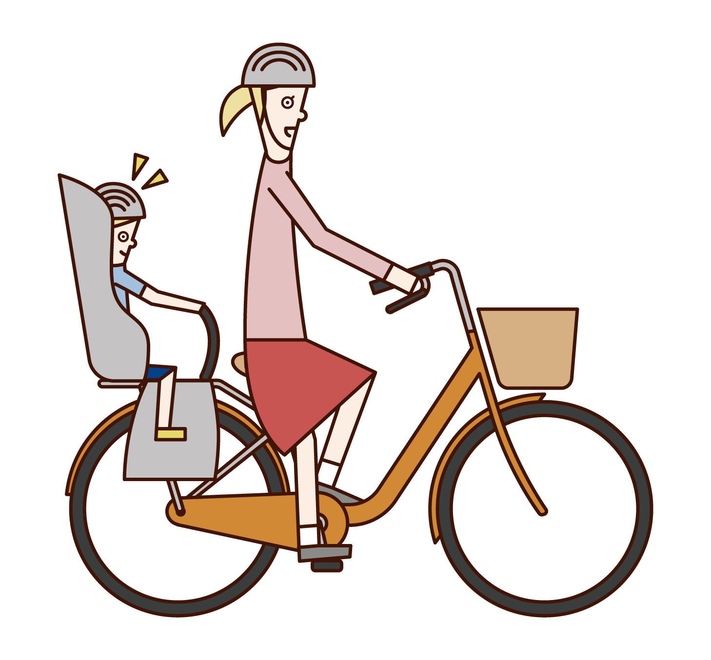 子供をチャイルドシートに乗せて自転車に乗る人 女性 のイラスト フリーイラスト素材 Kukukeke ククケケ