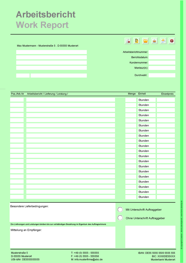 Rapportzettel Formular im PDF Format A4H