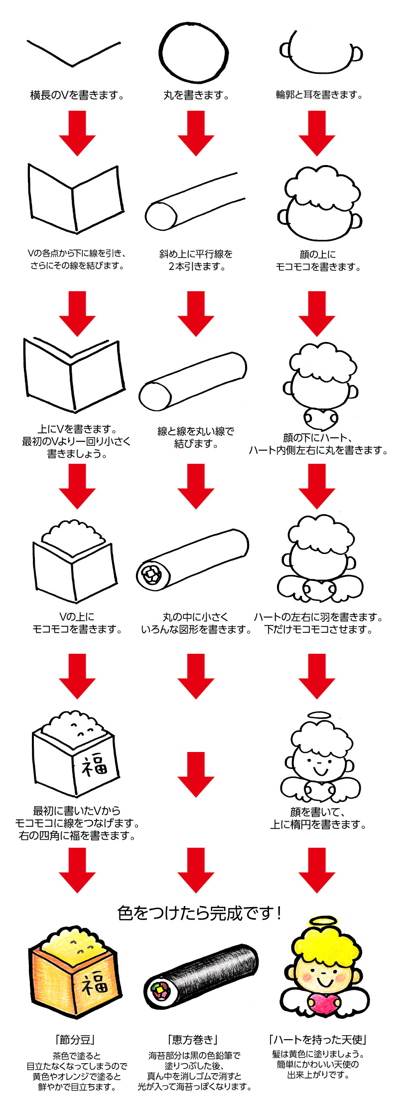 節分 バレンタインの手書きpop用イラストを書こう ドラッグストアてんとうむし