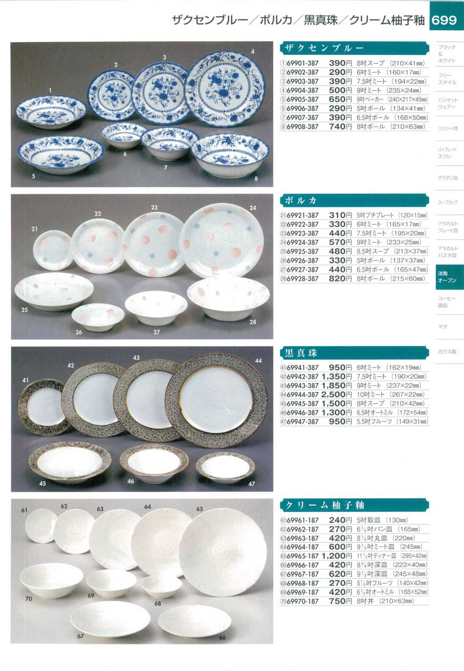 食器 ザクセンブルー ポルカ 黒真珠 クリーム柚子釉陶里２７ 699ページ