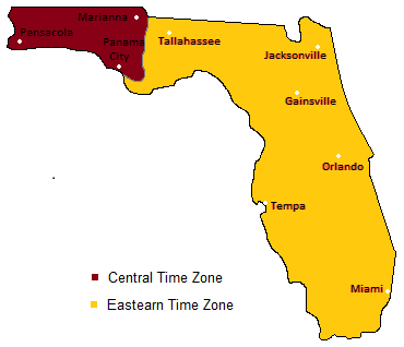 Time Zones Florida Map Florida Time Zones    TimeBie