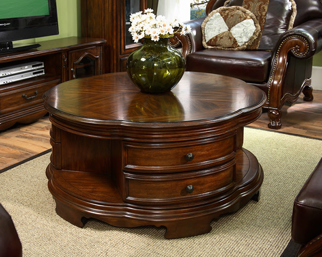 Round Coffee Table With Drawers And Open Shelves