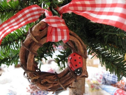 Sale - 4 Lady Bug Christmas Tree Ornaments