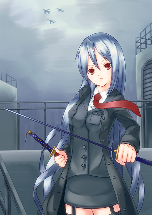 スーツで日本刀の女の子 どらふぐ 竜原ドラクのイラスト