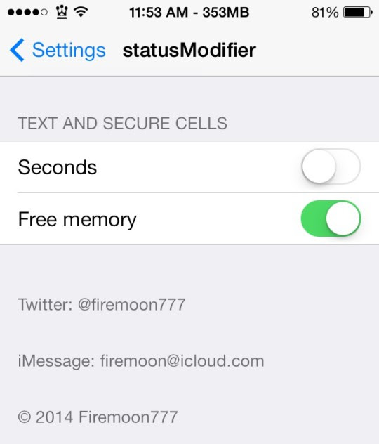 StatusModifier Cydia Tweak: Add Seconds And Ram To iOS 7 Status Bar