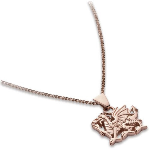 Best Reviews of Diamond Welsh Dragon Pendant Necklace, 9ct Rose Gold Curb Chain, 46cm Length, 0.01 Carat Diamond Weight, VS Diamond Clarity, Model D001, by Clogau Gold