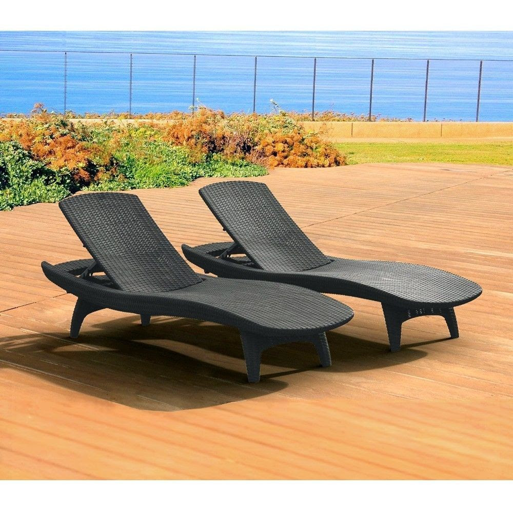 Outdoor Lounge Chair Set 2 Patio Rattan Gray Pool Deck ...