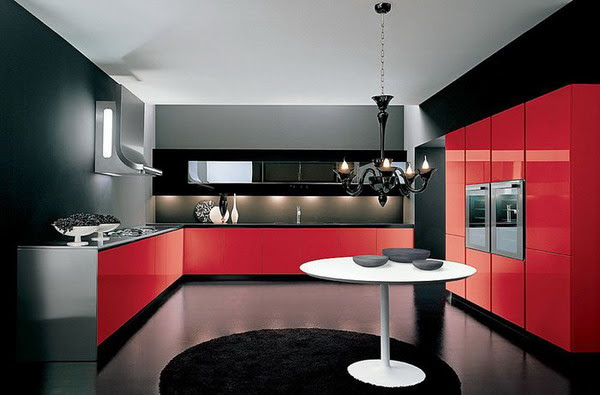 Modern kitchen in red and black