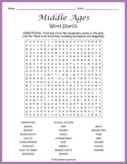  middle ages word search
