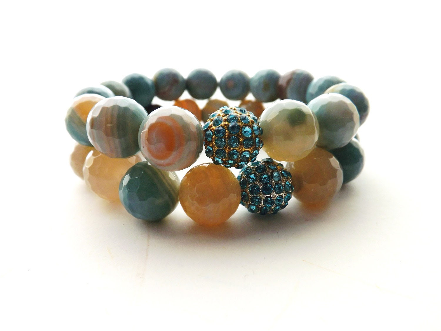 Turquoise and Caramel Fire Agate Beaded Bracelet