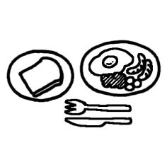 朝食 パン 料理 ミニカット 無料 白黒イラスト素材