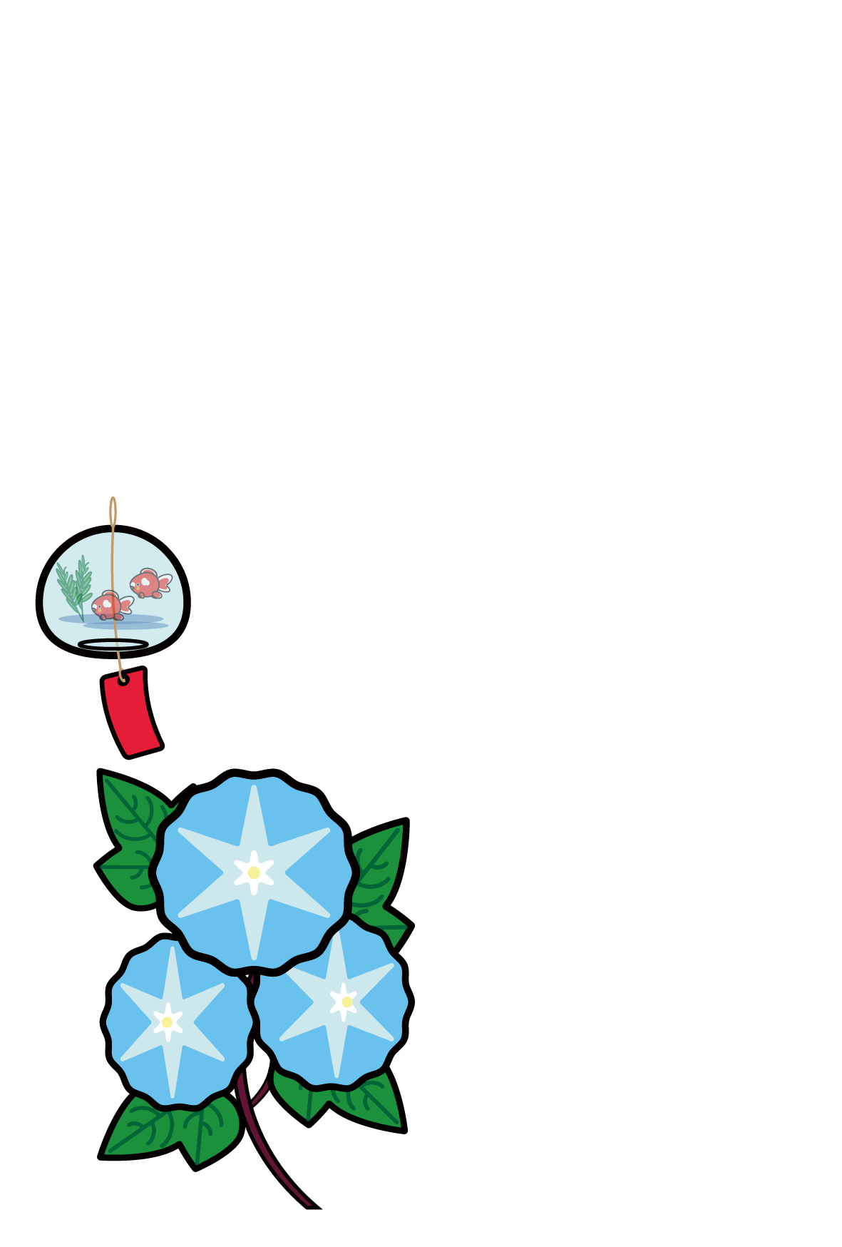 かわいい暑中 残暑見舞い 朝顔風鈴文字なし の無料イラスト 商用フリー オイデ43