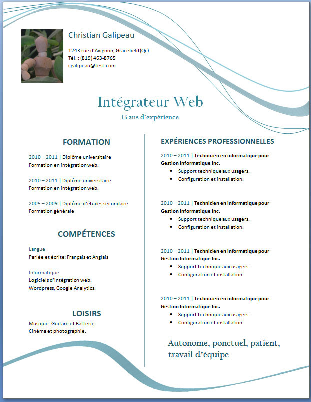 exemple de cv a remplir gratuit