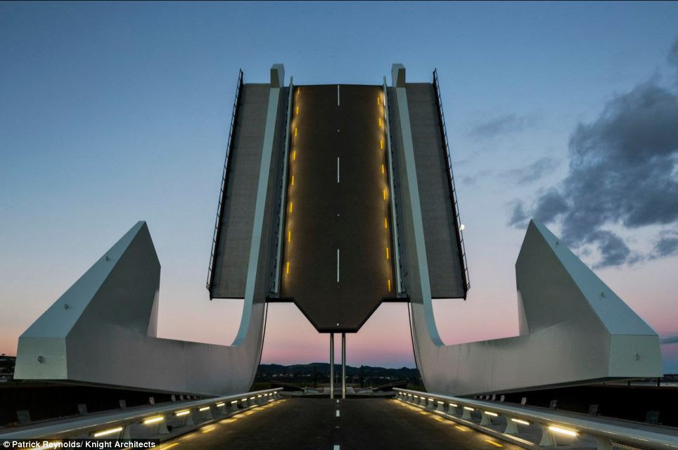 The Lower Hatea Crossing (pictured) is part of a plan to reduce traffic congestion around the city of Whangarei, New Zealand. The architectural appearance was inspired by a traditional Maori fish hook.The judges said: 'The client aspired for the bridge to be a public landmark that would reflect the art and culture of the Maori people. The innovative design of the bridge has delivered that aspiration.'