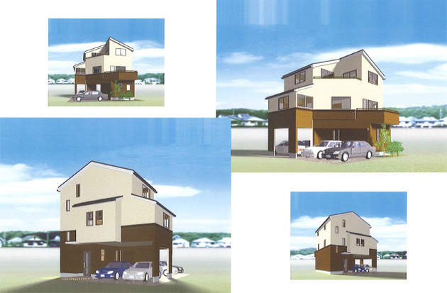 １９坪 ３階建てガレージ住宅 ４台分の駐車スペースがある家 横浜の狭小住宅 二世帯住宅 注文住宅の間取りは中鉢建設