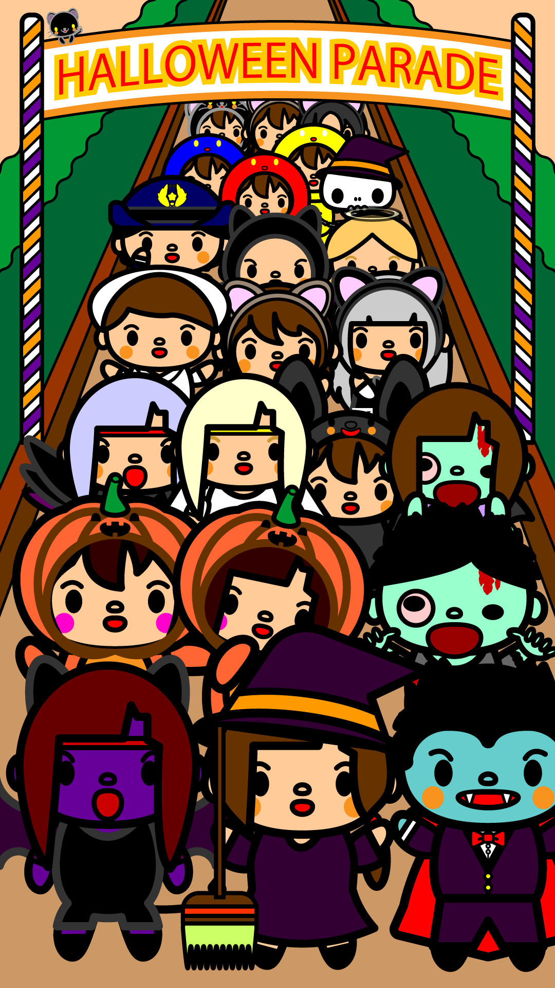 かわいいハロウィンパレード壁紙 Iphone の無料イラスト 商用フリー オイデ43