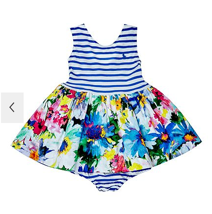Polo Ralph Lauren Baby Girls Cap Sleeve Floral Stripe Dress at House of Fraser