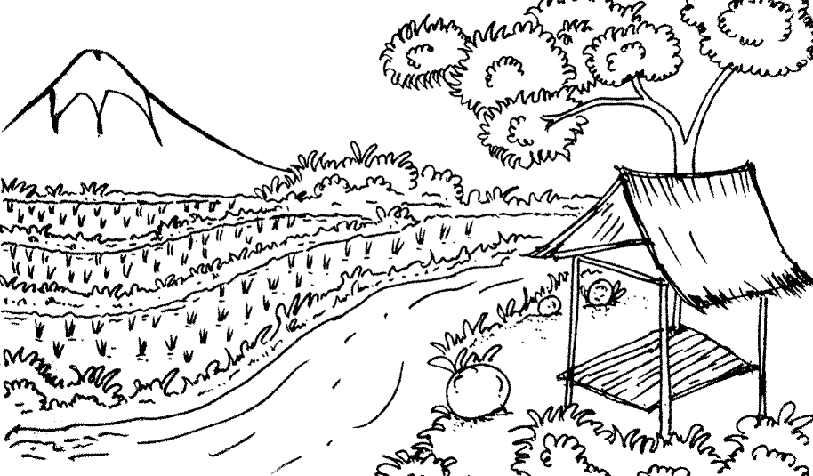 100 Gambar  Sketsa Pemandangan  Alam Pantai Gunung Desa 