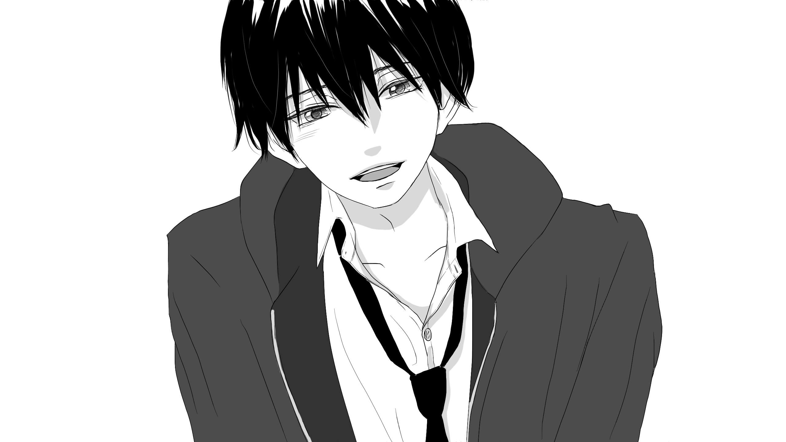 男子イラスト15 漫画風モノクロ ミカスケのお絵描き