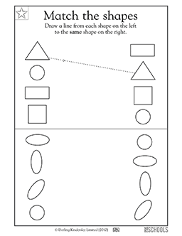 Kindergarten, Preschool Math, Reading Worksheets: Match the geometric ...