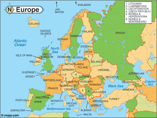 Map Of Europe Countries And Capitals