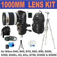 Rokinon High Definition 500mm F/6.3 Multi-Coated Mirror T Mount Telephoto Zoom Lens with 2x Teleconverter+ 3 Piece Lens Filter Kit + Deluxe 65' Camera Tripod with Carrying Case + Premier Back Pack Camera Case + Celltime 3-Piece Lens Cleaning Kit + Front and Rear Lens Caps for Nikon D40, D60, D70, D80, D90, D200, D300, D300s, D3, D3x, D700, D3000 & D5000 Digital SLR Cameras