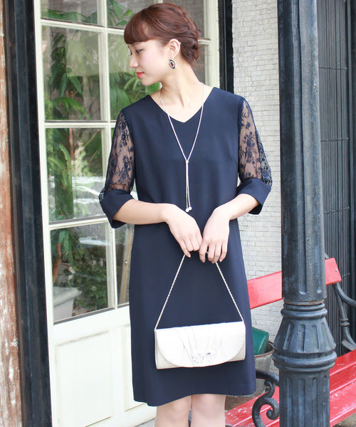 セール ドレス 袖レースiラインワンピース 結婚式 成人式 謝恩会ワンピース パーティードレス ドレス Trudea トルディア のファッション