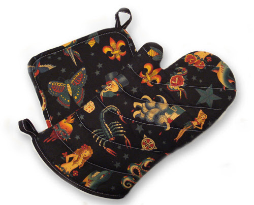 tattoos in black oven mitt & pot 