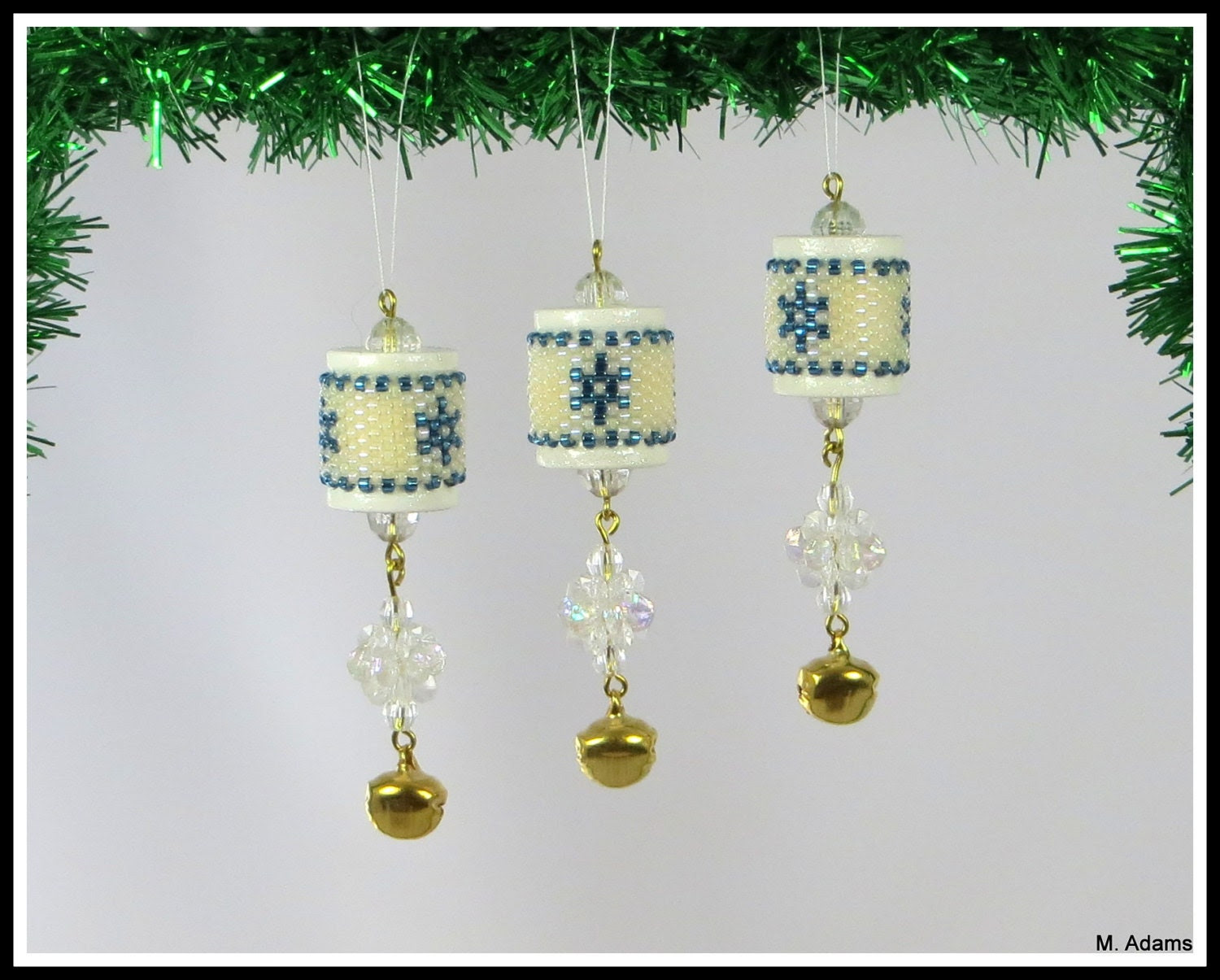 Turquoise Mini Snowflake Beaded Christmas Ornament Set
